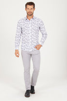 Slim Fit 100% Cotton Long Sleeve Floral Gray Casual Shirt