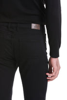 Slim Fit 5 Pocket Low Waist Black Cotton Blend Casual Pants