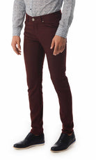 Slim Fit 5 Pocket Low Waist Burgundy Cotton Casual Pants