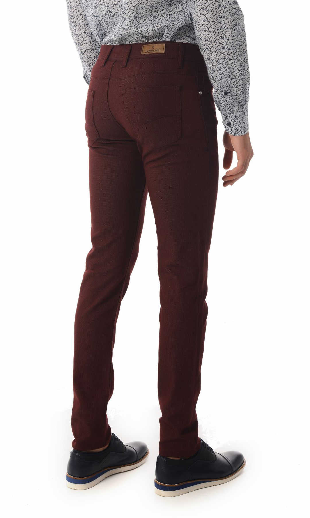 Slim Fit 5 Pocket Low Waist Burgundy Cotton Casual Pants