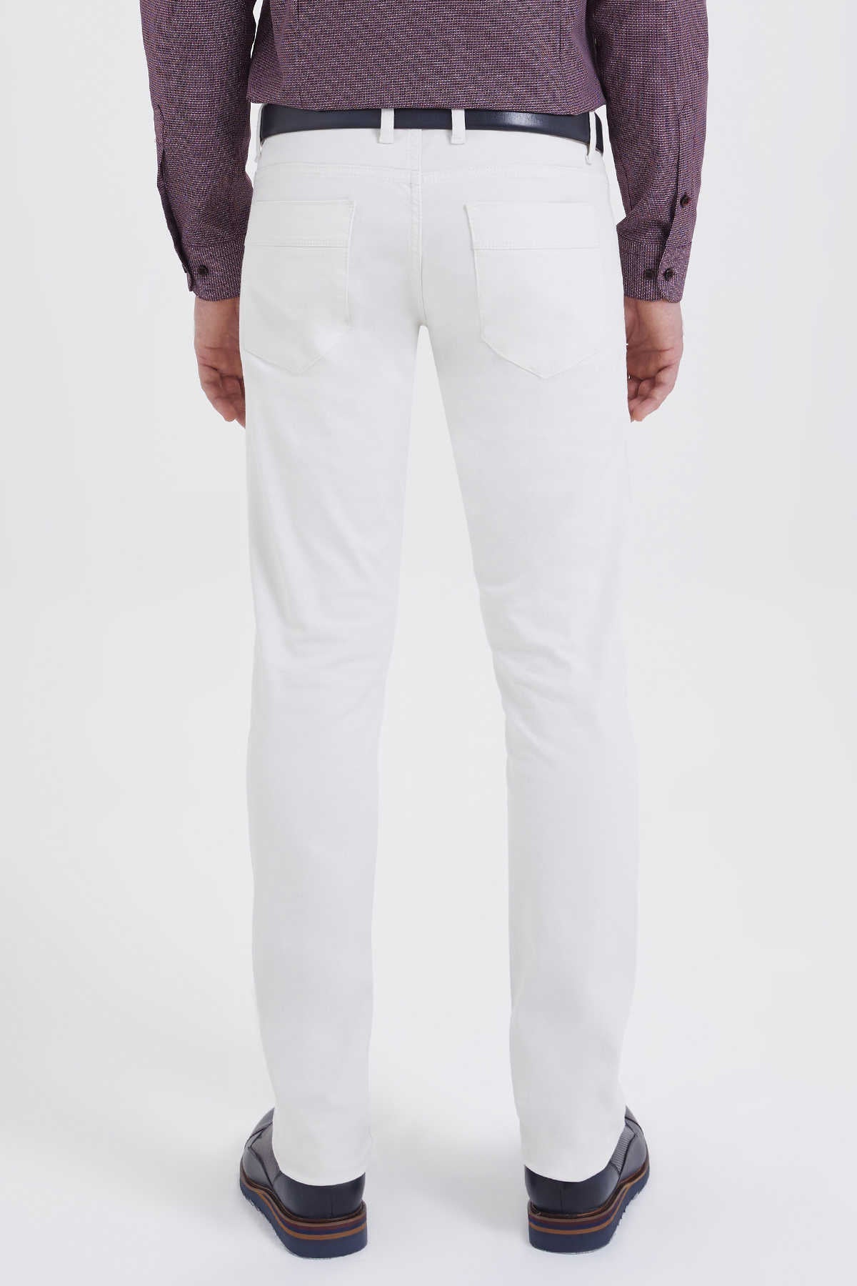 Slim Fit 5 Pocket Low Waist Chalk White Cotton Casual Pants