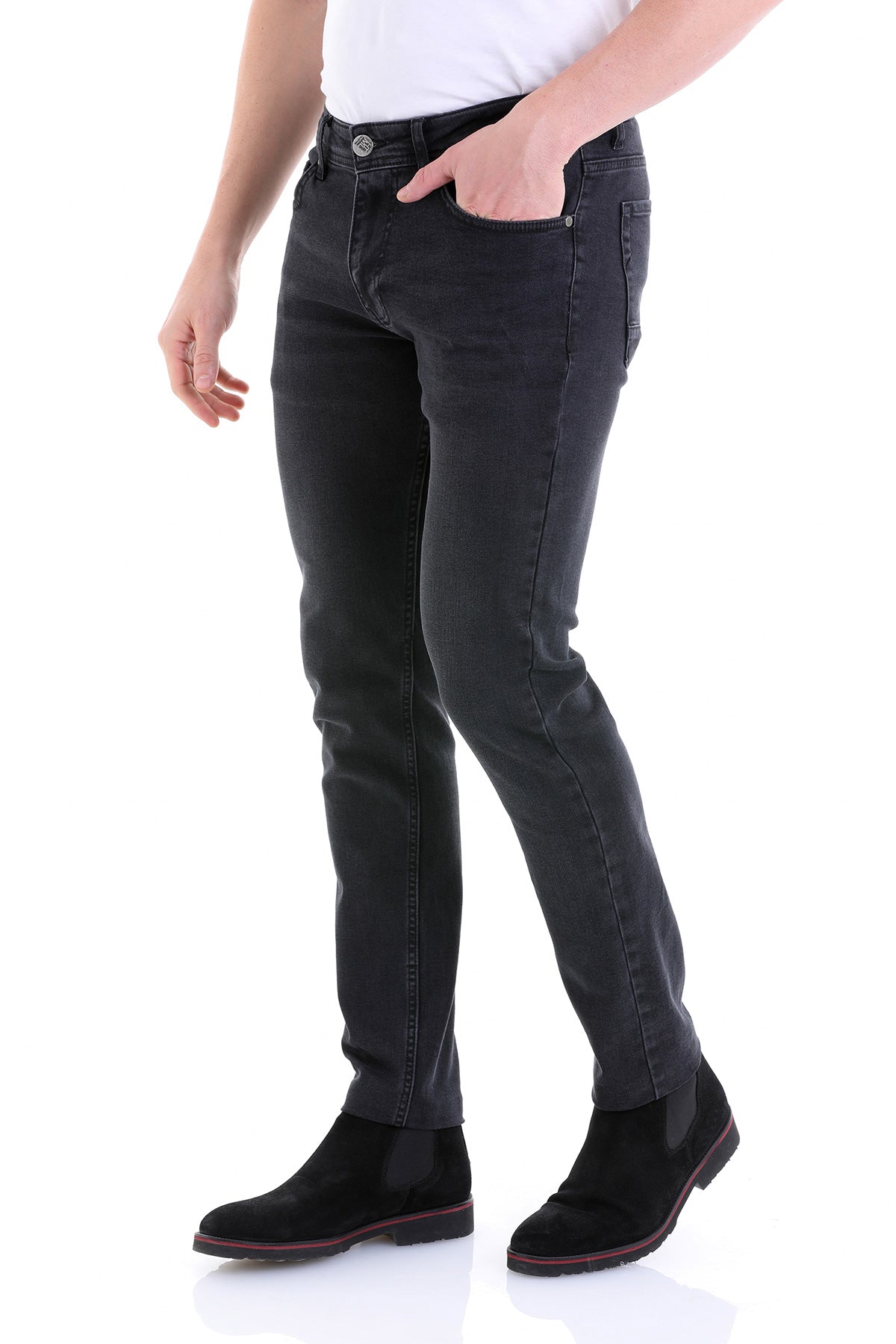 Slim Fit 5 Pocket Low Waist Charcoal Cotton Denim - MIB