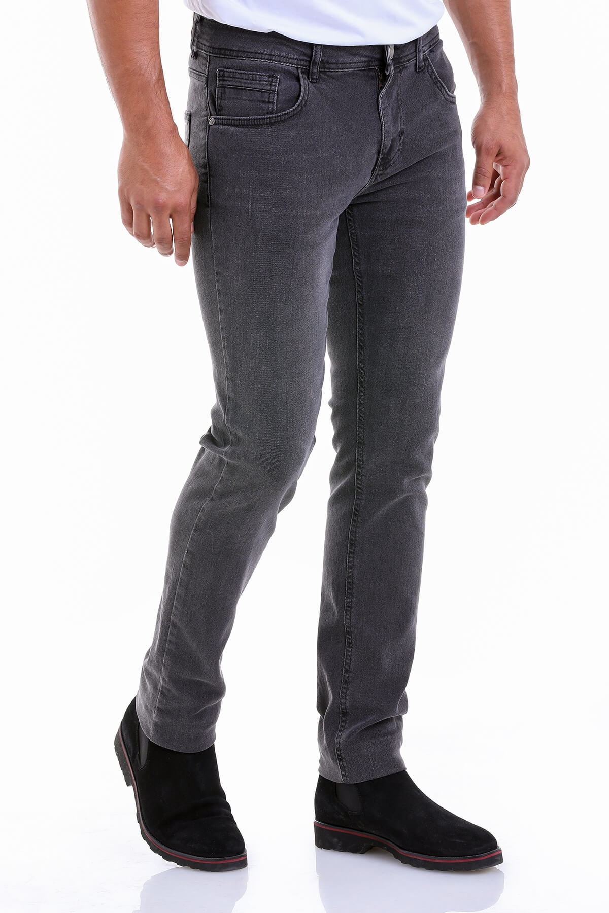 Slim Fit 5 Pocket Low Waist Charcoal Cotton Denim Jeans