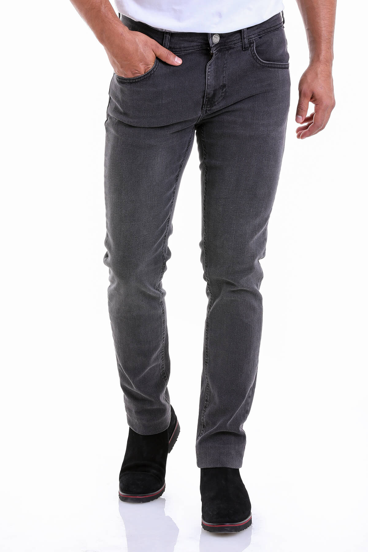 Slim Fit 5 Pocket Low Waist Charcoal Cotton Denim Jeans