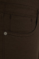 Slim Fit 5 Pocket Low Waist Dark Brown Cotton Casual Pants