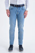 Slim Fit 5 Pocket Low Waist Ice Blue Cotton Denim Jeans