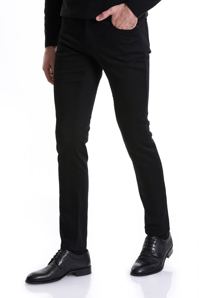 Slim Fit 5 Pocket Low Waist Unpleated Cotton Black Casual