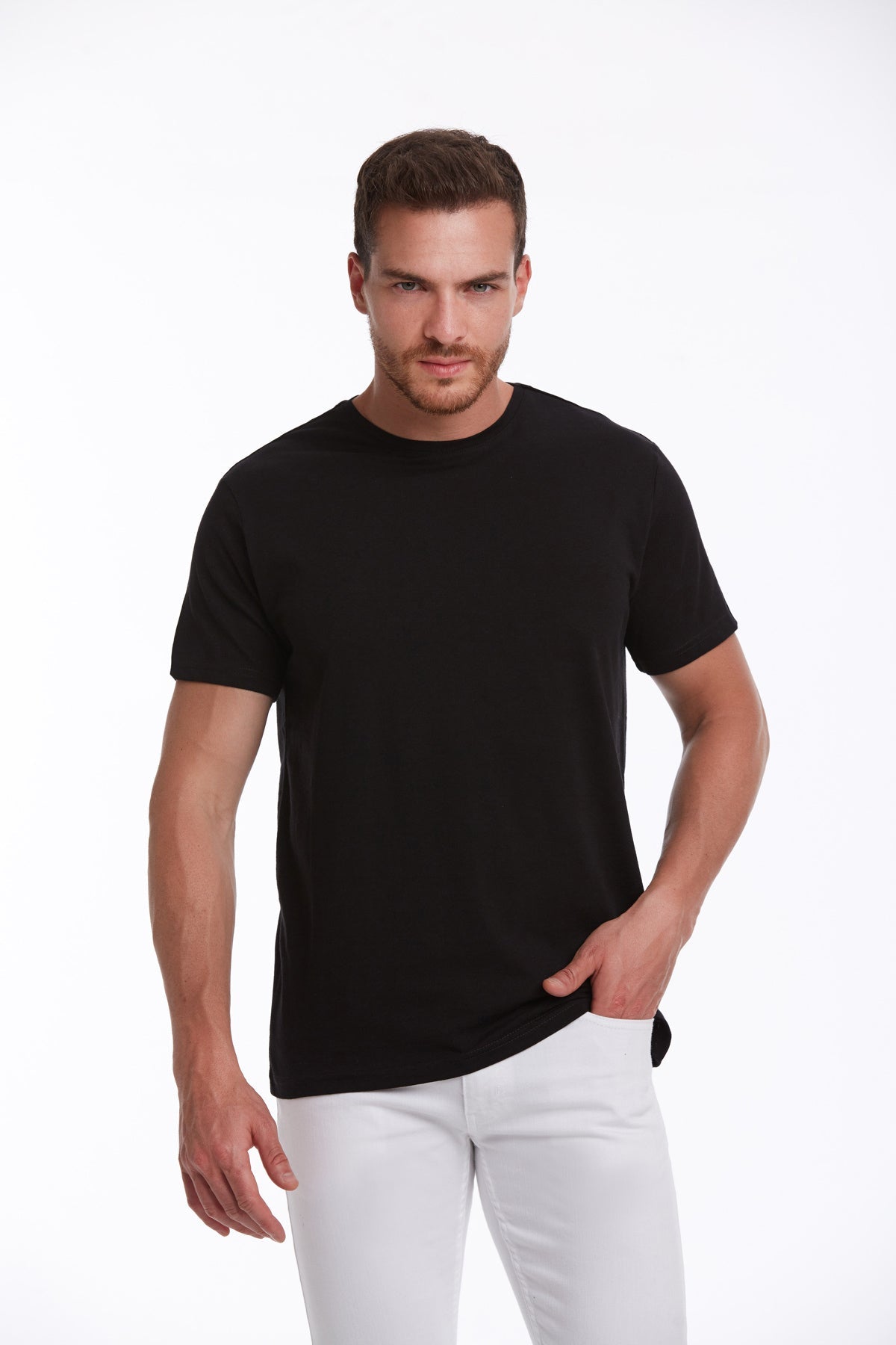 Slim Fit Basic Cotton Black Crew Neck T-Shirt - MIB