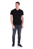 Slim Fit Basic Cotton Black V-Neck T-Shirt - MIB