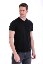 Slim Fit Basic Cotton Black V-Neck T-Shirt - MIB