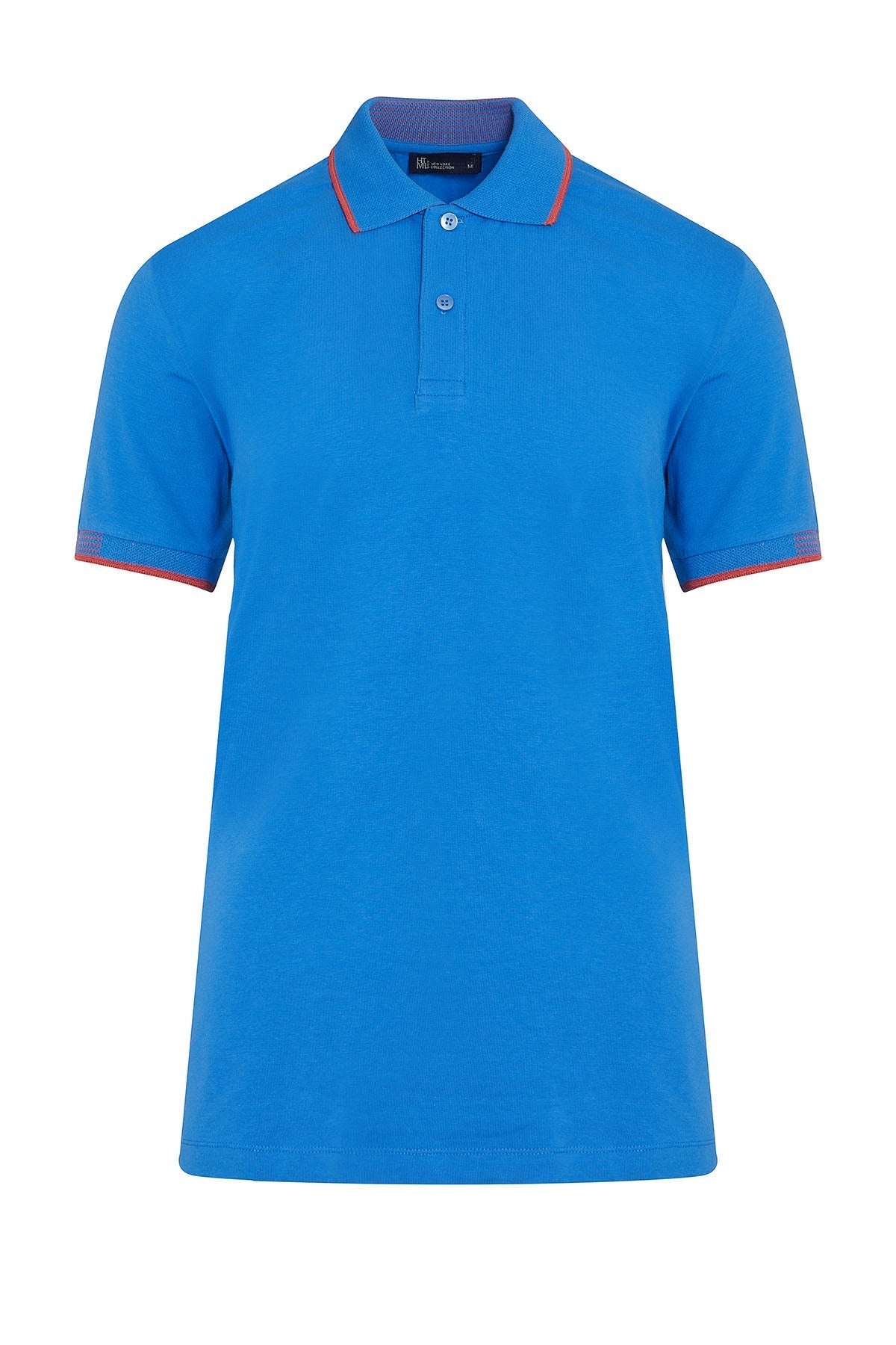 Slim Fit Basic Cotton Blend Blue Polo T-Shirt - MIB