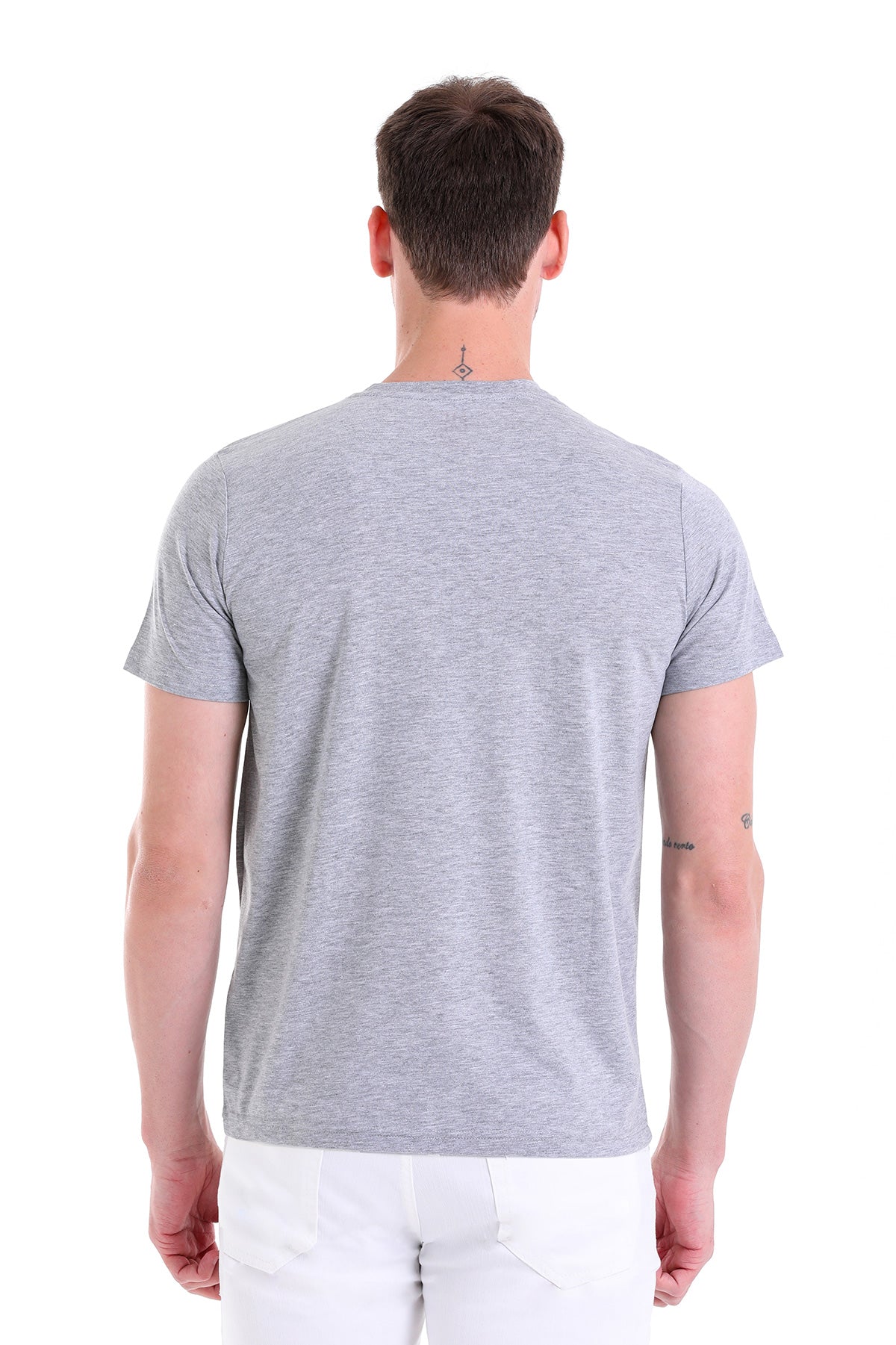 Slim Fit Basic Cotton Gray Melange V-Neck T-Shirt - MIB