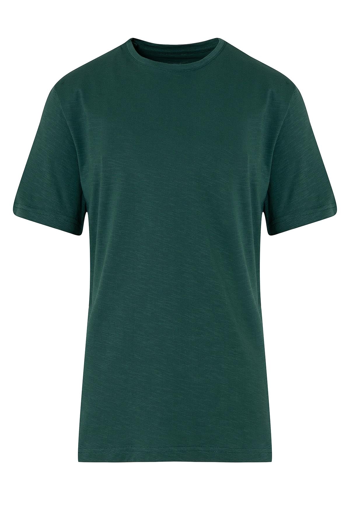 Slim Fit Basic Cotton Green Crew Neck T-Shirt - MIB