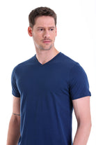 Slim Fit Basic Cotton Indigo V-Neck T-Shirt - MIB