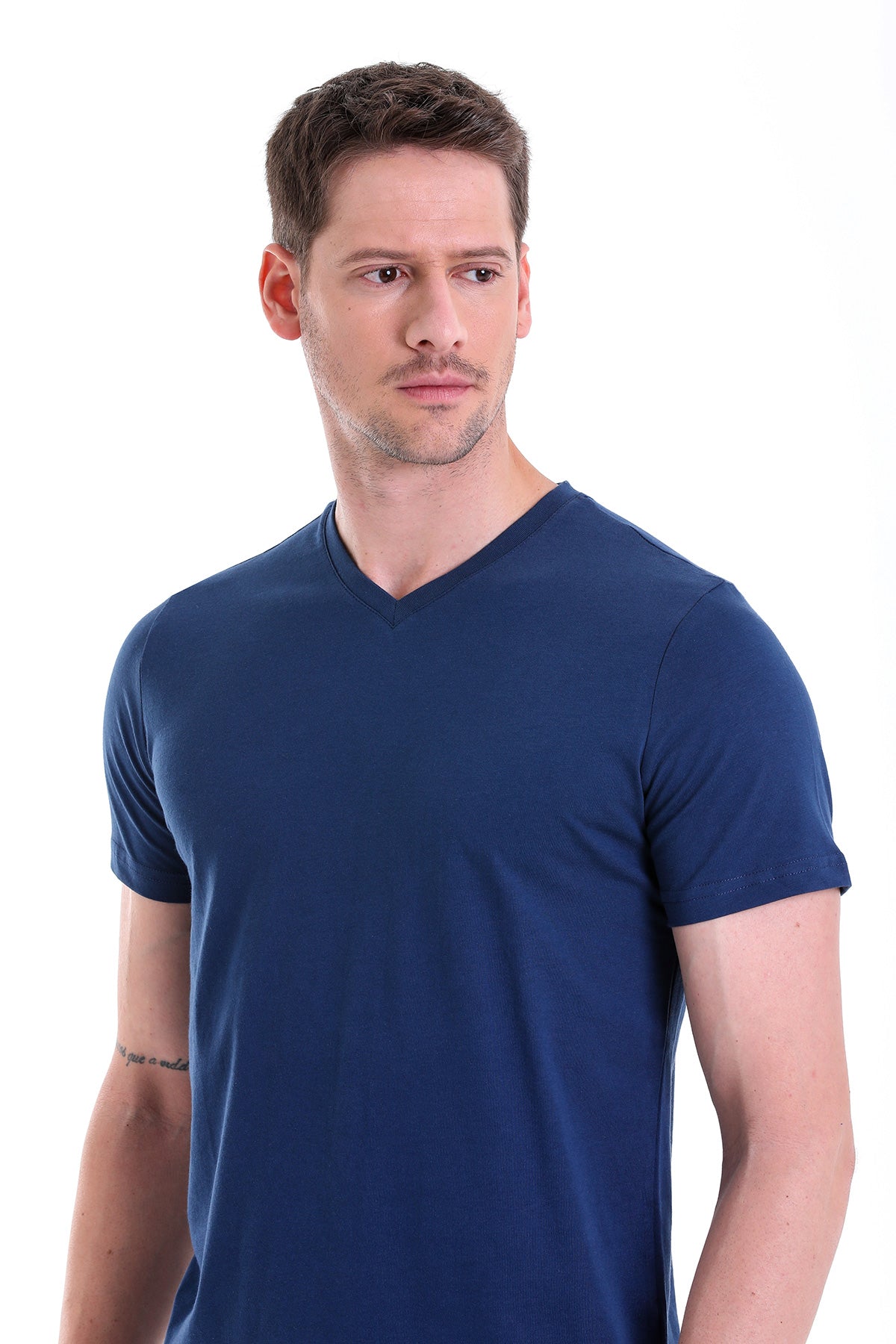 Slim Fit Basic Cotton Indigo V-Neck T-Shirt - MIB