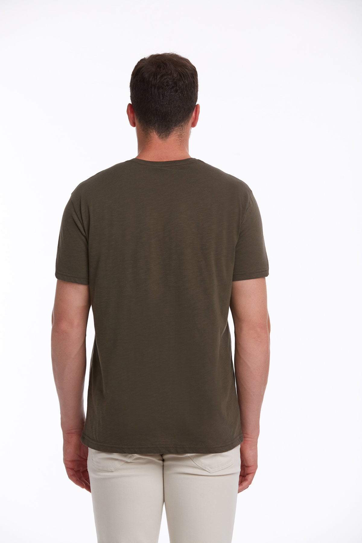 Slim Fit Basic Cotton Khaki Crew Neck T-Shirt - MIB