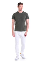 Slim Fit Basic Cotton Khaki V-Neck T-Shirt - MIB