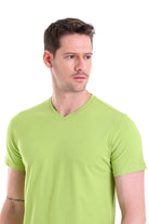 Slim Fit Basic Cotton Kiwi V-Neck T-Shirt - MIB