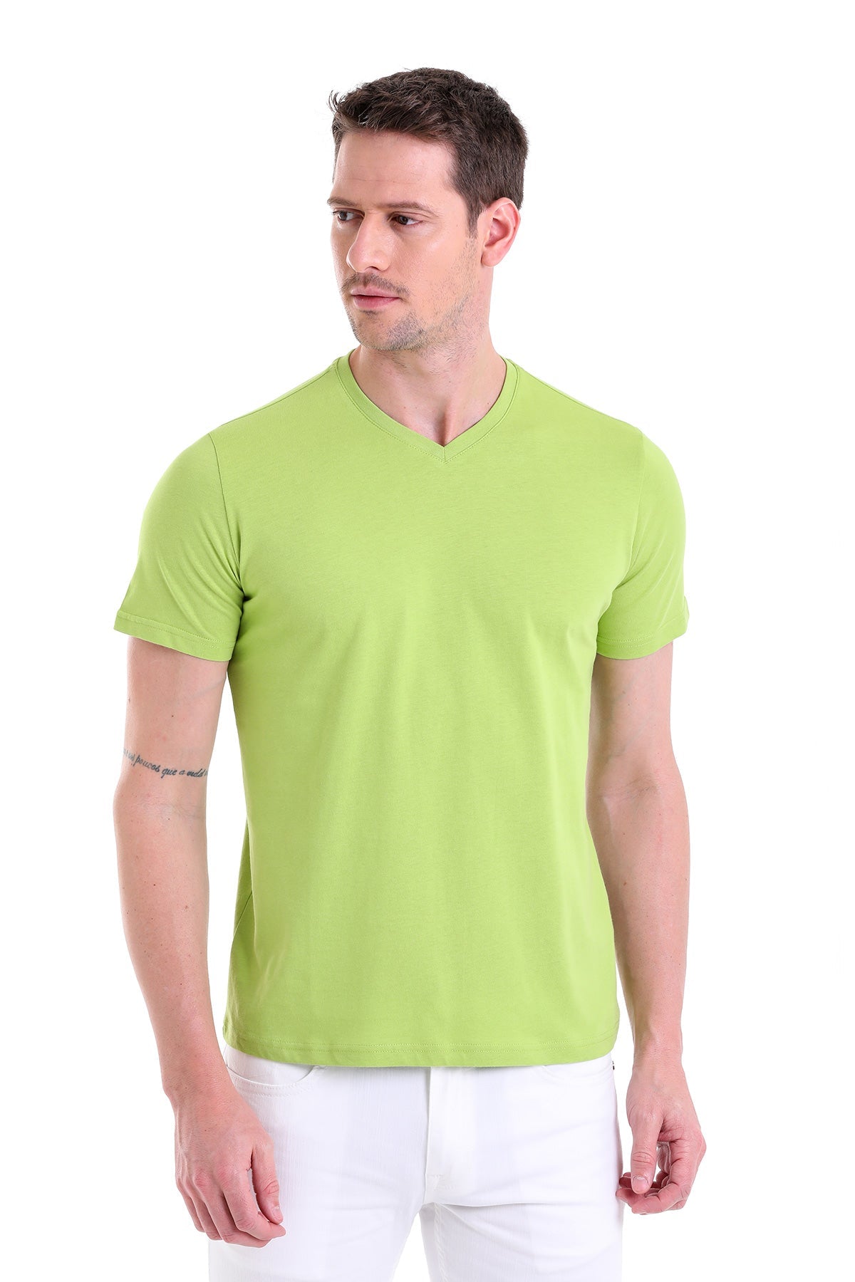 Slim Fit Basic Cotton Kiwi V-Neck T-Shirt - MIB