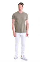 Slim Fit Basic Cotton Light Khaki V-Neck T-Shirt - MIB