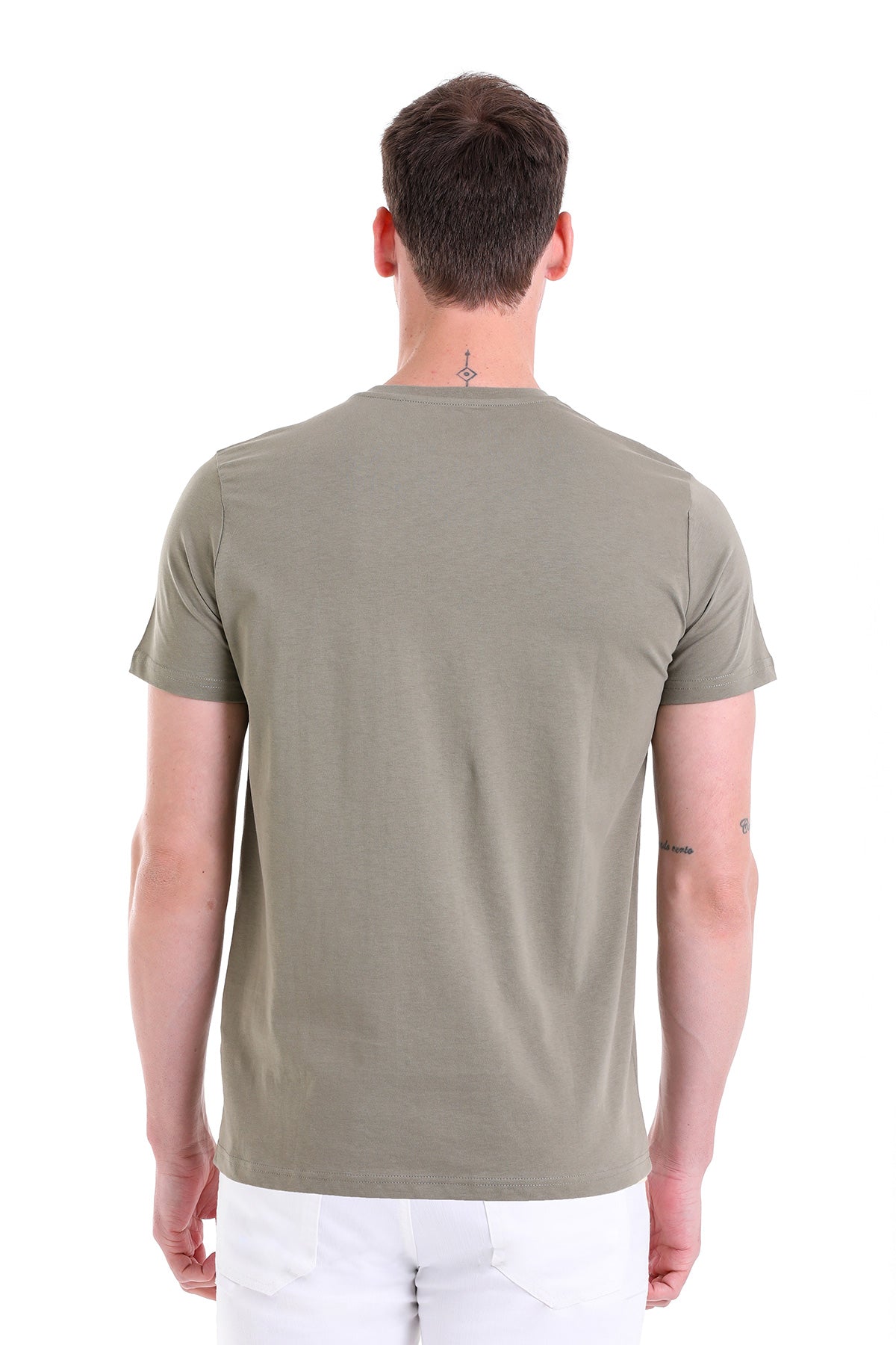 Slim Fit Basic Cotton Light Khaki V-Neck T-Shirt - MIB