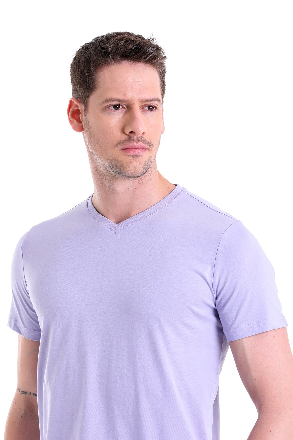 Slim Fit Basic Cotton Lilac V-Neck T-Shirt - MIB