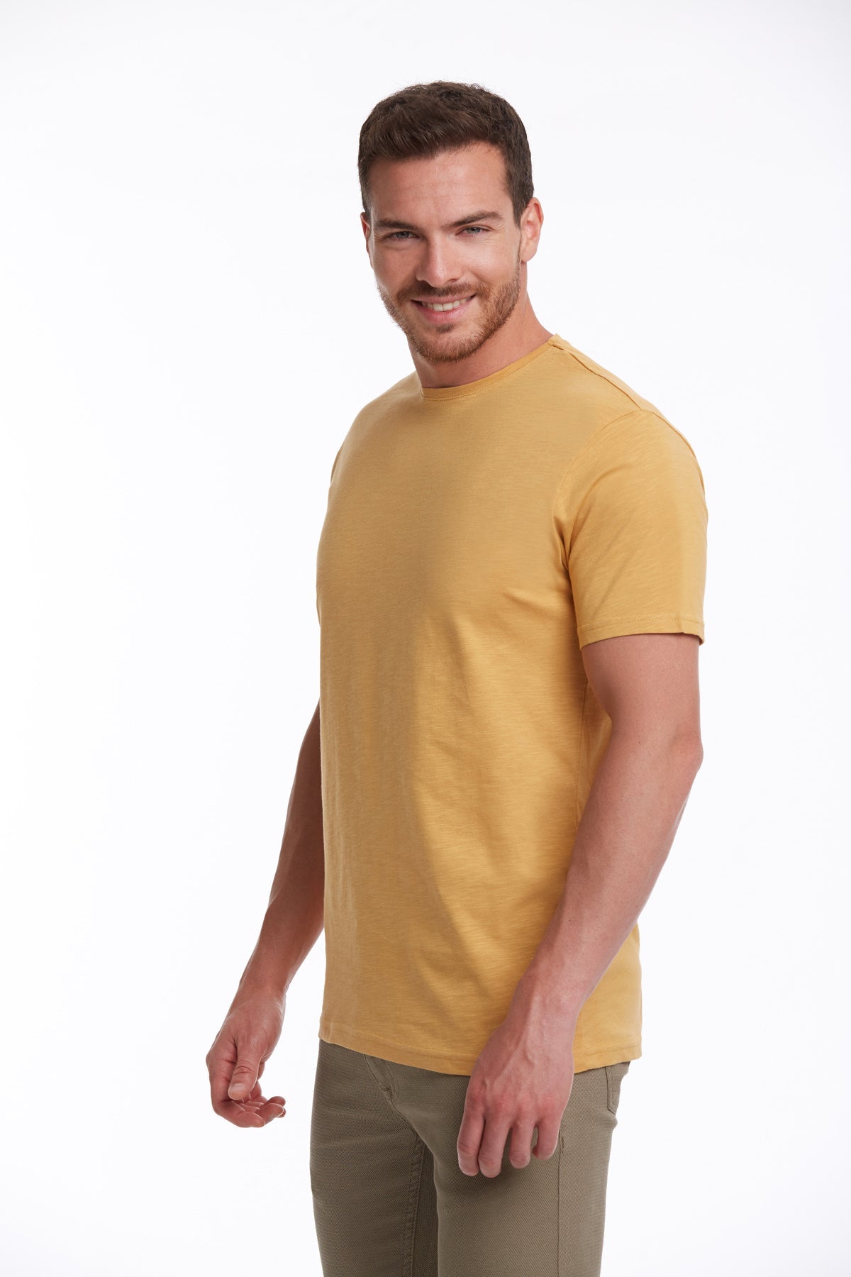 Slim Fit Basic Cotton Mustard Crew Neck T-Shirt - MIB