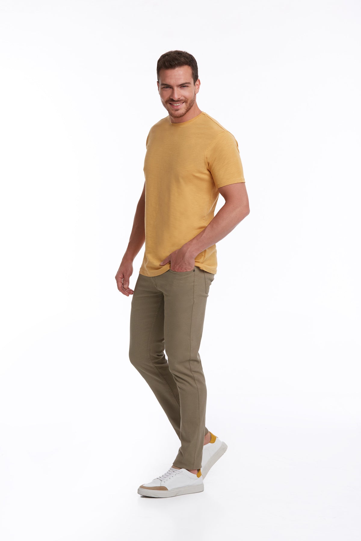 Slim Fit Basic Cotton Mustard Crew Neck T-Shirt - MIB