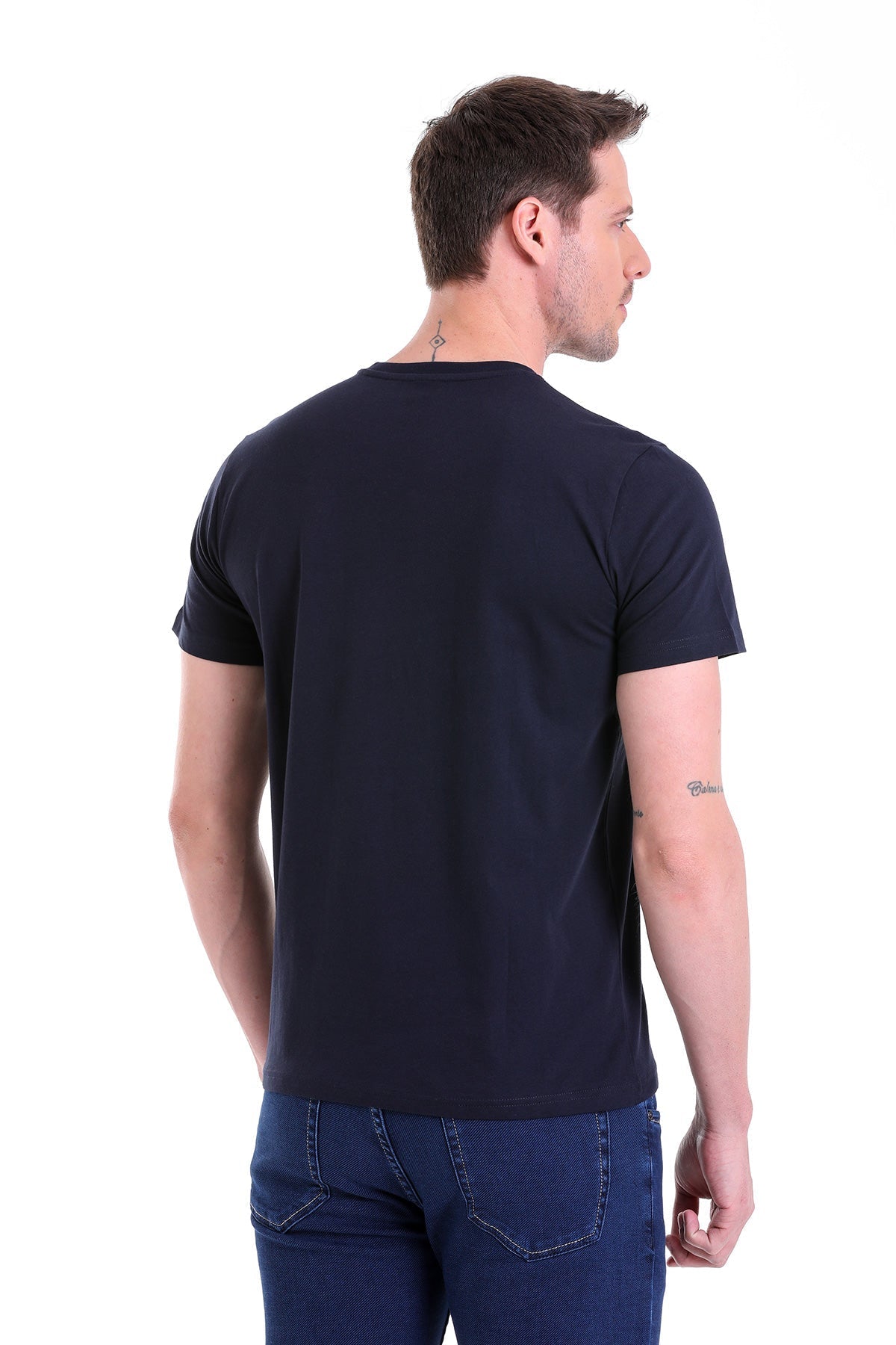 Slim Fit Basic Cotton Navy V-Neck T-Shirt - MIB