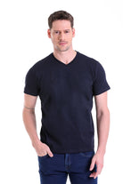 Slim Fit Basic Cotton Navy V-Neck T-Shirt - MIB