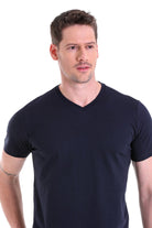 Slim Fit Basic Cotton Navy V-Neck T-Shirt - MIB