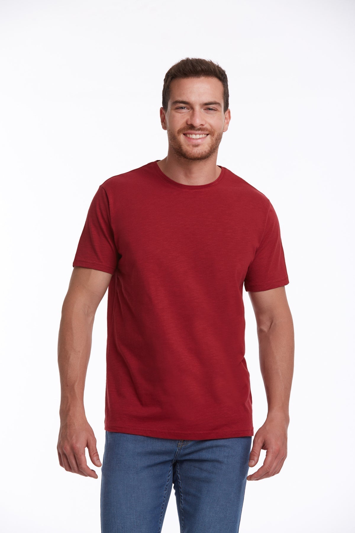 Slim Fit Basic Cotton Red Crew Neck T-Shirt - MIB