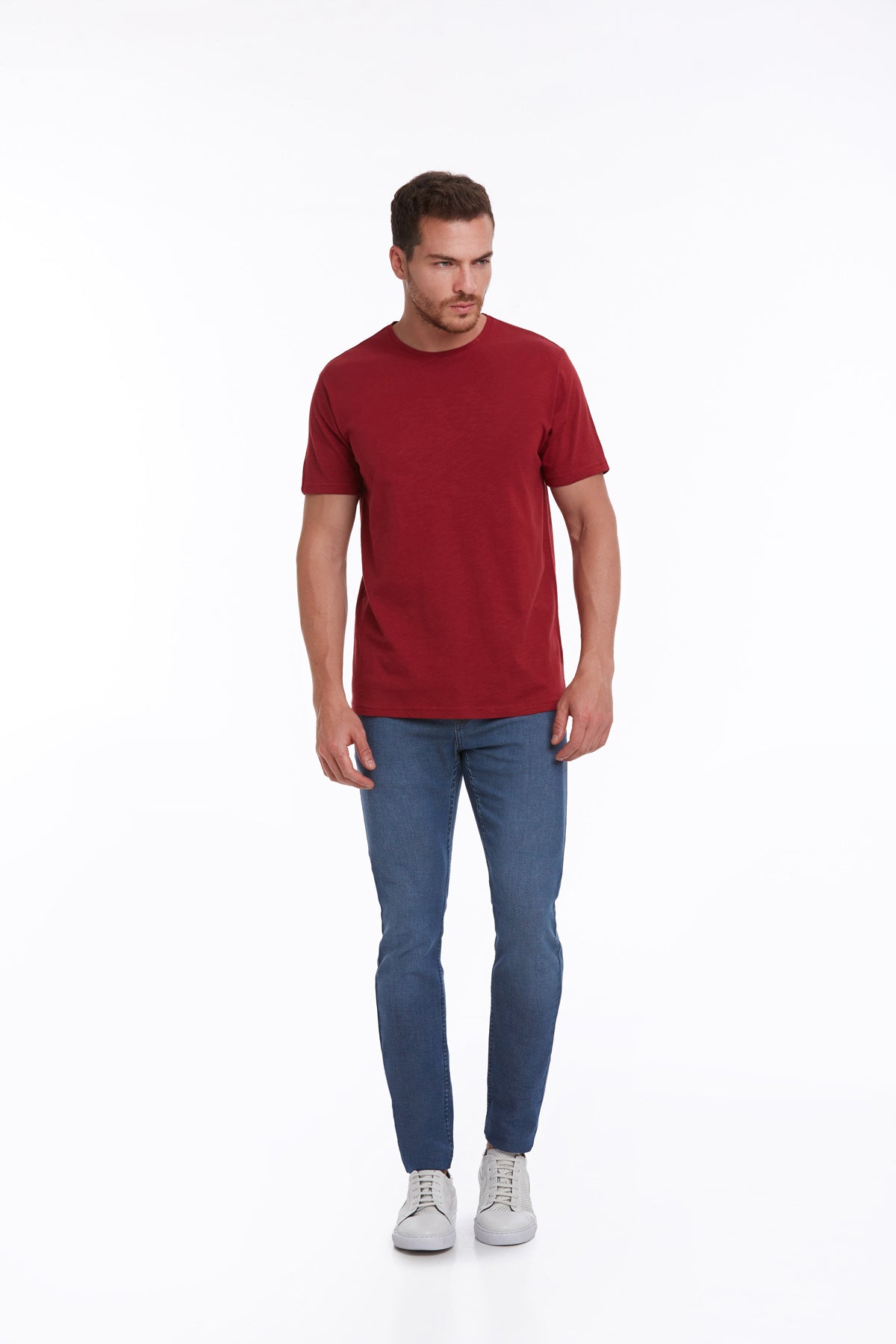 Slim Fit Basic Cotton Red Crew Neck T-Shirt - MIB