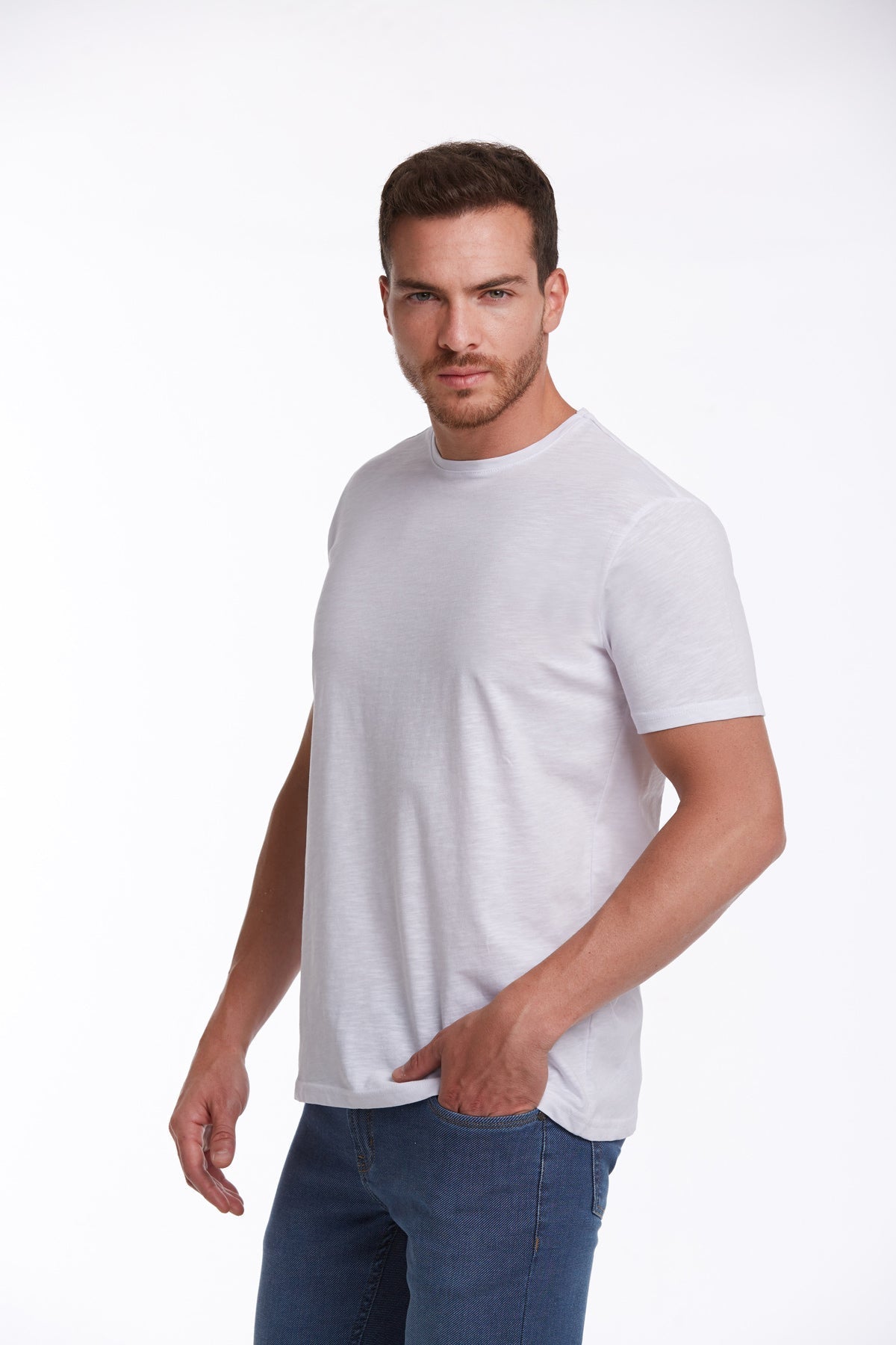 Slim Fit Basic Cotton White Crew Neck T-Shirt - MIB