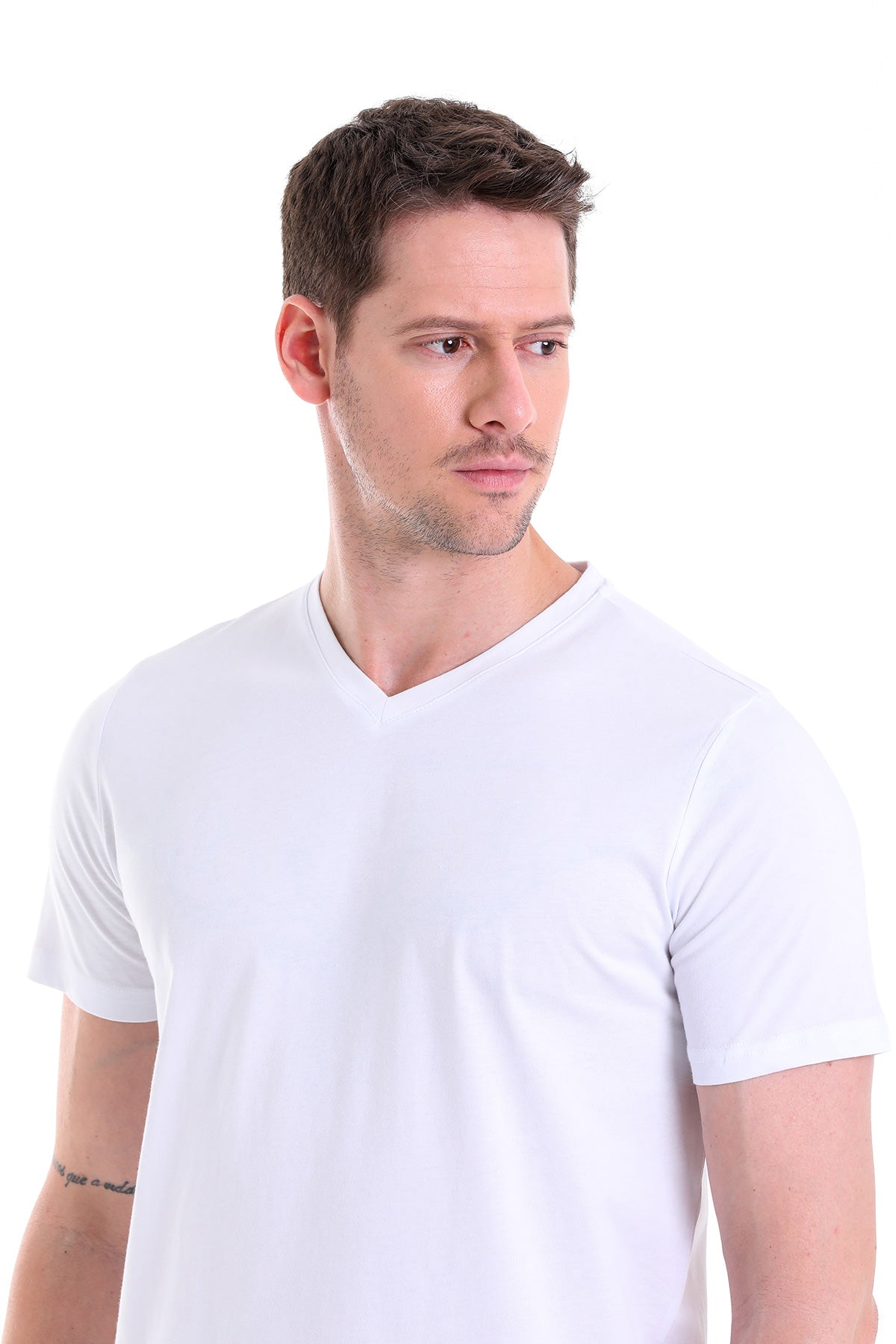 Slim Fit Basic Cotton White V-Neck T-Shirt - MIB