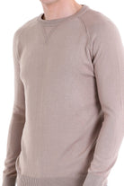 Slim Fit Beige Cotton Blend Crewneck Sweater - SAYKI