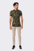 Slim Fit Beige - Khaki Printed Cotton Polo T-Shirt - MIB