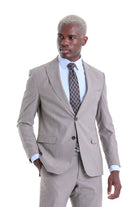 Slim Fit Beige Peak Lapel Wool Blend Classic Suit - MIB