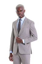 Slim Fit Beige Peak Lapel Wool Blend Classic Suit - MIB