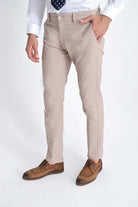 Slim Fit Beige Side Pocket Low Waist Cotton Casual Pants