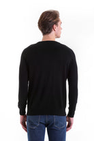 Slim Fit Black Cotton Blend Crewneck Sweater - SAYKI