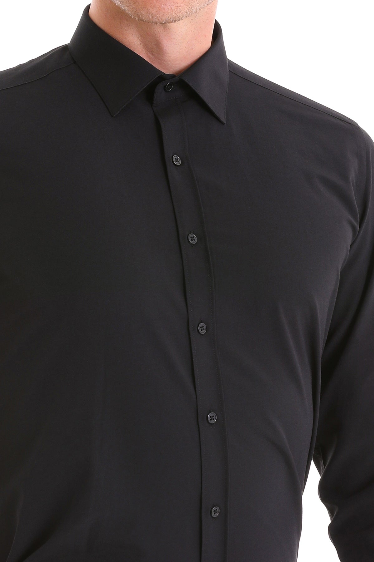 Slim Fit Black Cotton Blend Dress Shirt - MIB