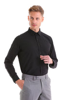 Slim Fit Black Cotton Blend Dress Shirt - MIB