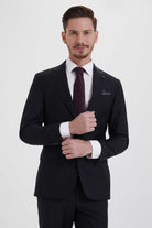 Slim Fit Black Peak Lapel Wool Blend Classic Suit - MIB