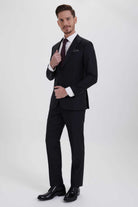 Slim Fit Black Peak Lapel Wool Blend Classic Suit - MIB