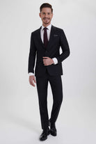 Slim Fit Black Peak Lapel Wool Blend Classic Suit - MIB