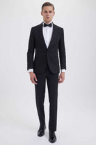 Slim Fit Black Peak Lapel Wool Blend Classic Tuxedo - MIB