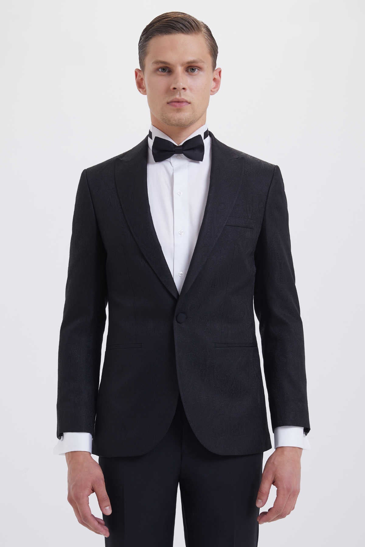 Slim Fit Black Peak Lapel Wool Blend Classic Tuxedo - MIB