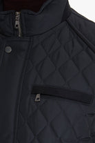 Slim Fit Black Quilted Full-Zip Stand Collar Coat - SAYKI