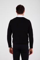 Slim Fit Black - Red Cotton Blend Crewneck Sweater - SAYKI